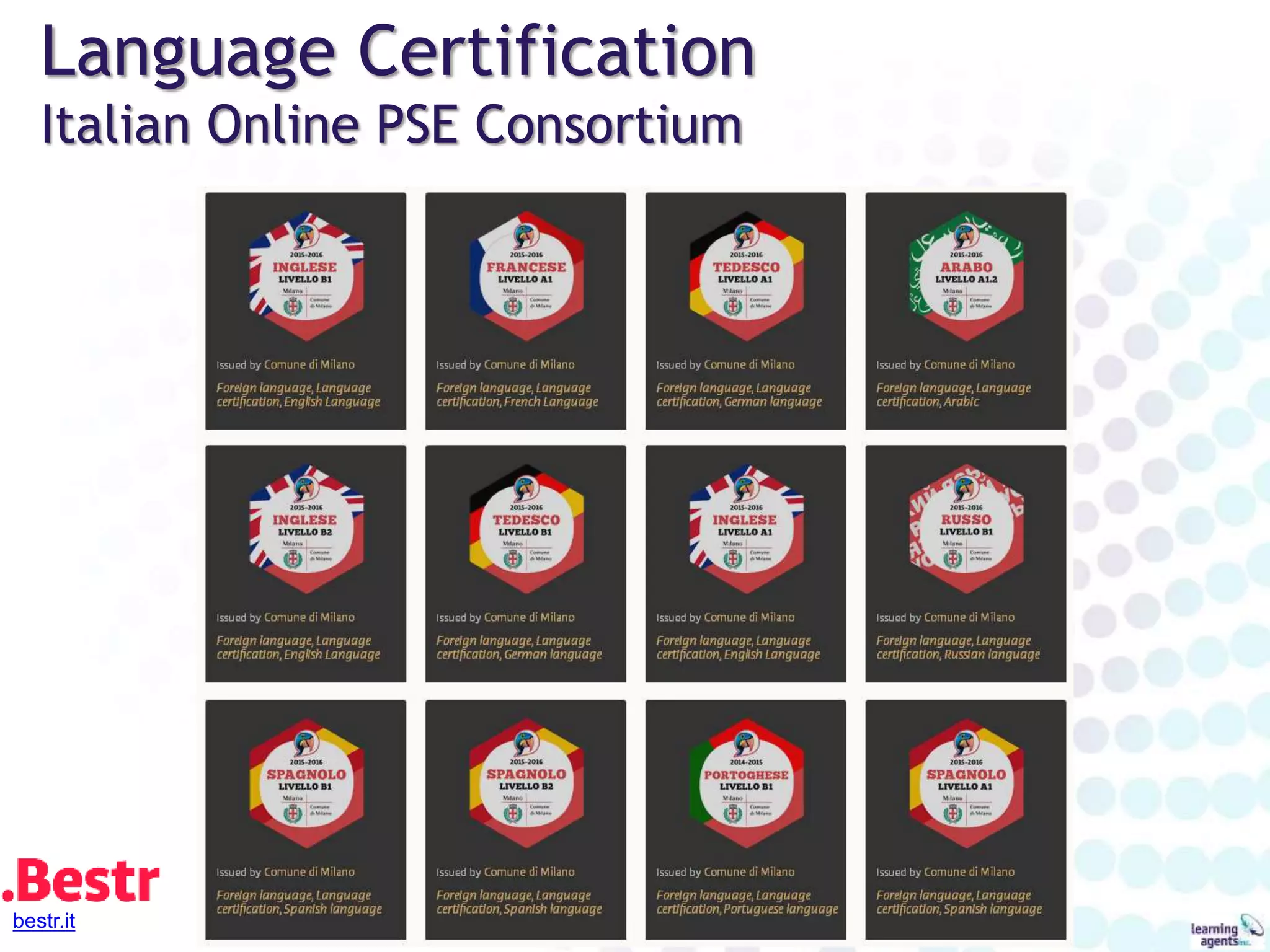 Language Certification
Italian Online PSE Consortium
bestr.it
 
