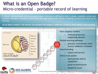 Open Badges & Social Media
Curated in ePortfolio
Interactive criteria
Pulled from Backpack
LinkedIn Profile
Facebook timel...