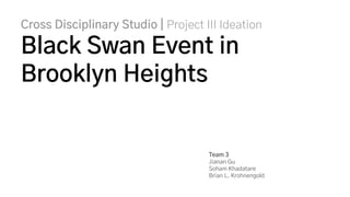 Cross Disciplinary Studio | Project III Ideation
Black Swan Event in
Brooklyn Heights
Team 3
Jianan Gu
Soham Khadatare
Brian L. Krohnengold
 