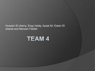 TEAM 4 Hussein El shamy, Engyhelaly, Ayaat Ali, EslamEl shahat and MarwanFelafel 