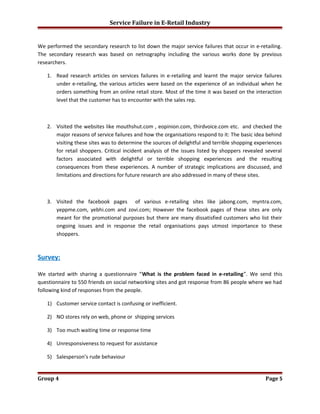Major Service Failures service failure in e-retail industry | DOC