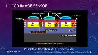III. CCD IMAGE SENSOR
Source: Internet 11
Principle of Operation of CCD Image Sensor
1
32
Vertical shift register: thanh ghi dịch hàng dọc; Potential Well: giếng thế; Substrate: chất nền
 