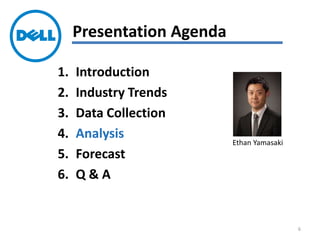 1. Introduction
2. Industry Trends
3. Data Collection
4. Analysis
5. Forecast
6. Q & A
Presentation Agenda
Ethan Yamasaki
6
 