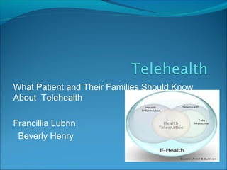 What Patient and Their Families Should Know
About Telehealth

Francillia Lubrin
 Beverly Henry
 
