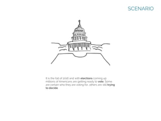 SCENARIO

It is the fall of 2016 and with elections coming up
millions of Americans are getting ready to vote. Some
are certain who they are voting for, others are still trying
to decide.

 