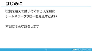 11
11
役割を越えて動いてくれる人を軸に
チームやワークフローを見直すとよい
本日はそんな話をします
はじめに
 