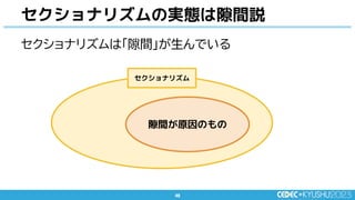 46
46
セクショナリズムは「隙間」が生んでいる
セクショナリズムの実態は隙間説
セクショナリズム
隙間が原因のもの
 