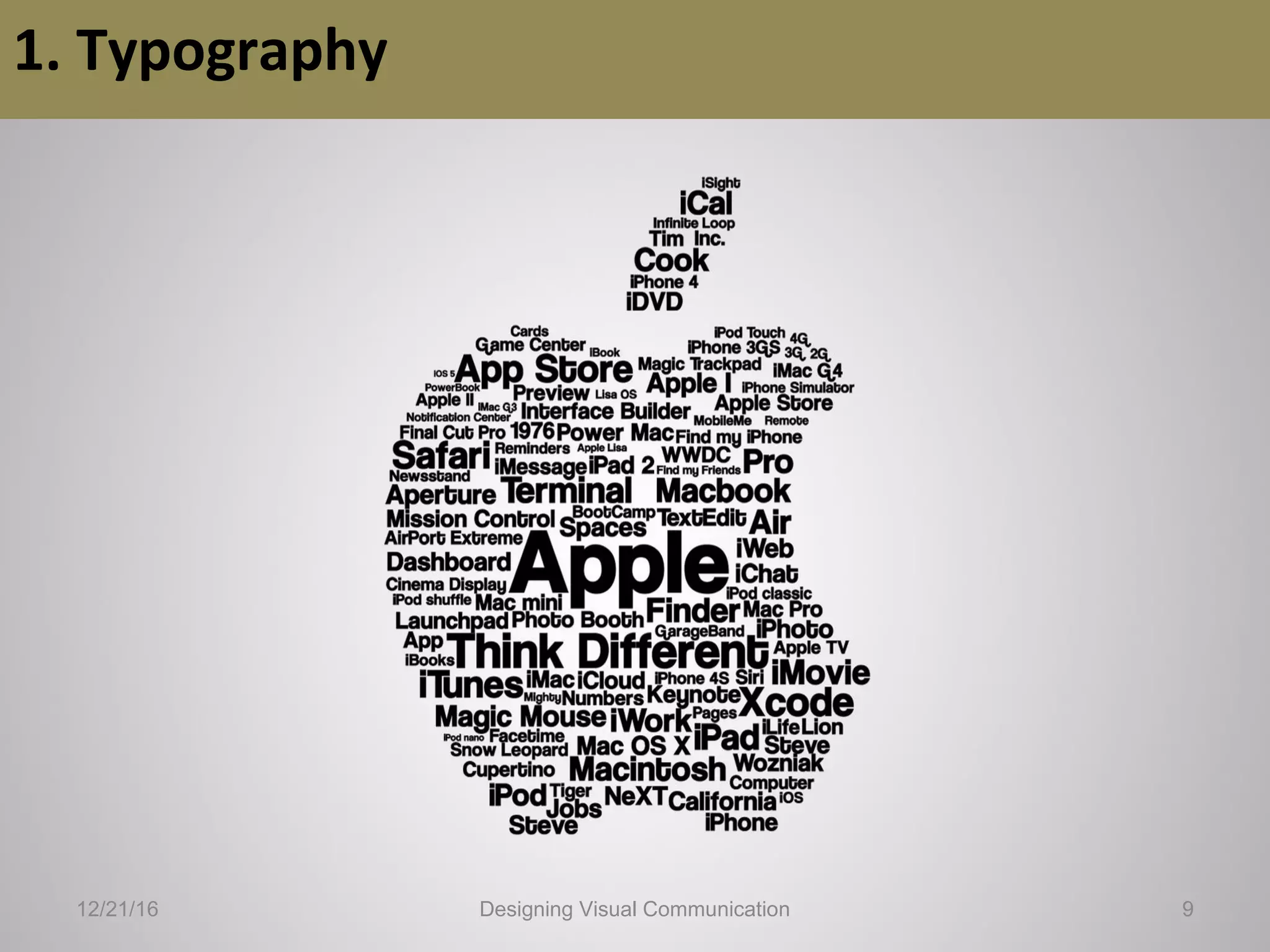 1. Typography
12/21/16 9Designing Visual Communication
 