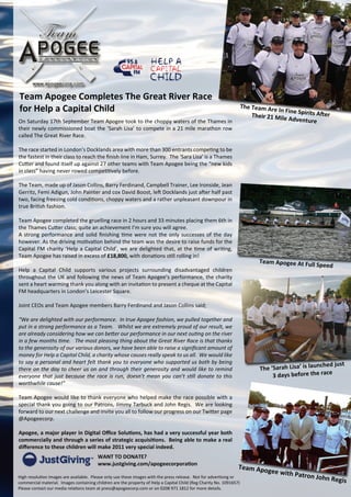 Team Apogee Corporation - Help a Capital Child - The Great River Race