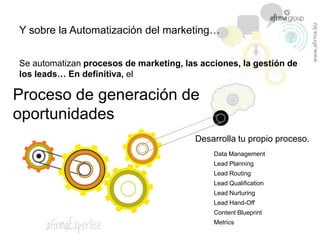 www.afirma.biz
Y sobre la Automatización del marketing…


Se automatizan procesos de marketing, las acciones, la gestión d...