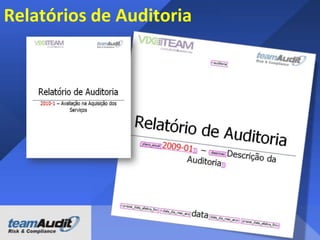 Propriedade dos testes automatizados
Frequência: Diariamente
Detecção: Qualquer não cumprimento acima e abaixo do
limite
Atribuição: Gerenciamento da area
Prazo: Resolver no mesmo dia
Evidência: Due diligence realizada para aquelas acima do
limite e quaisquer outras exceções detectadas
Valor: Certifique-se que a eficácia de controle é mantida
em alto nível

 