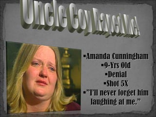 Uncle Coy Raped Me! Amanda Cunningham 9-Yrs Old Denial Shot 5X ” I’ll never forget him laughing at me.” 