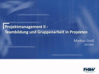 Projektmanagement II -
Teambildung und Gruppenarbeit in Projekten
Markus Groß
 