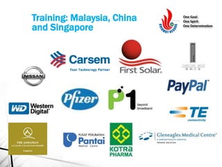 Training: Malaysia, China
and Singapore
 