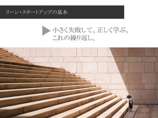 リーン・スタートアップの基本
小さく失敗して、正しく学ぶ。
これの繰り返し。
 