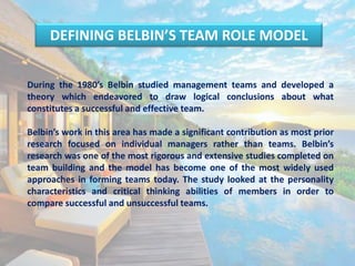 Teambuilding - Meredith Belbin framework and application | PPTX