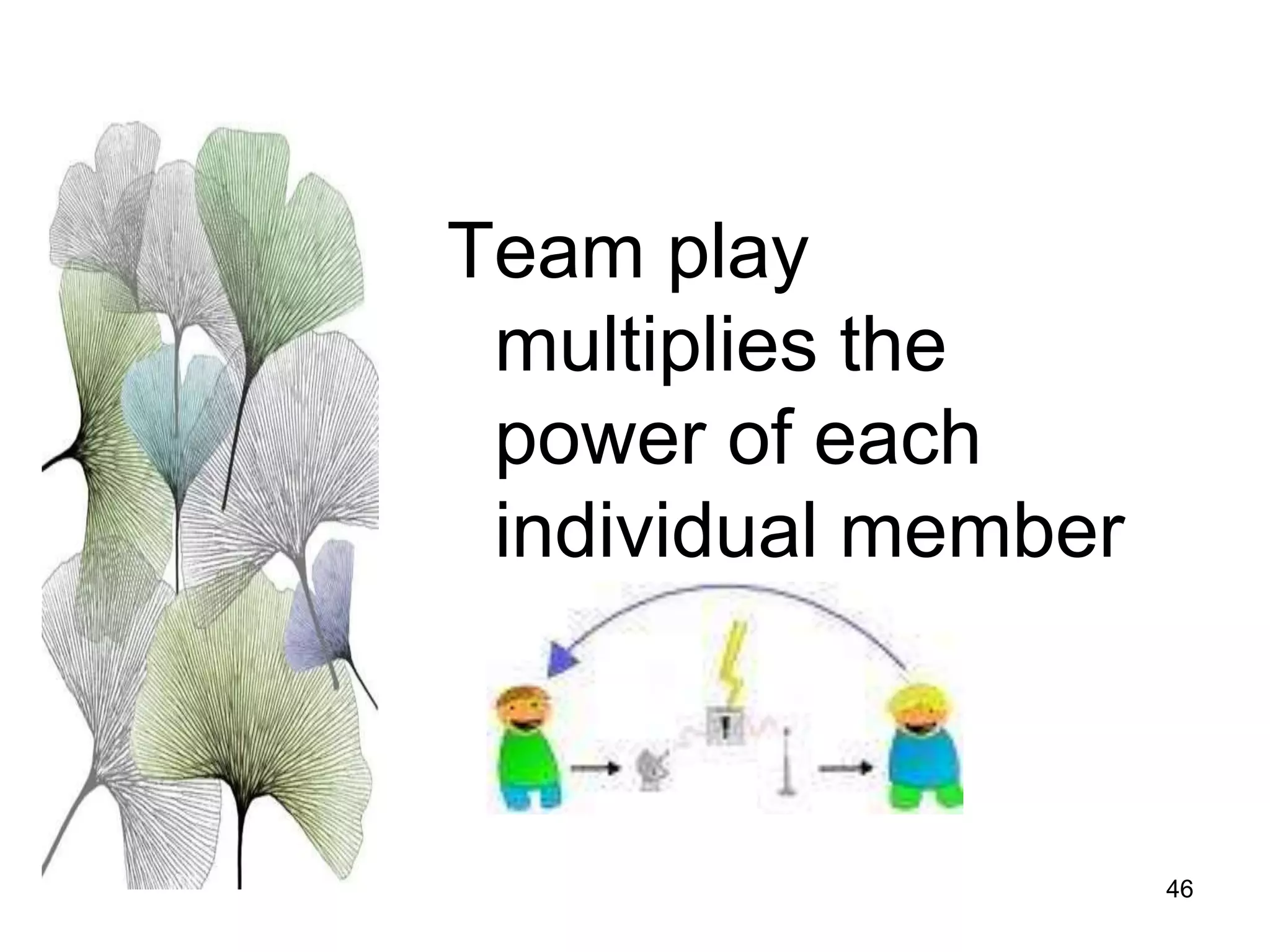 46
Team play
multiplies the
power of each
individual member
 