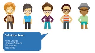 Definition: Team
Kleine Gruppe
Längerer Zeitraum
Zielorientiert
Kooperativ
 