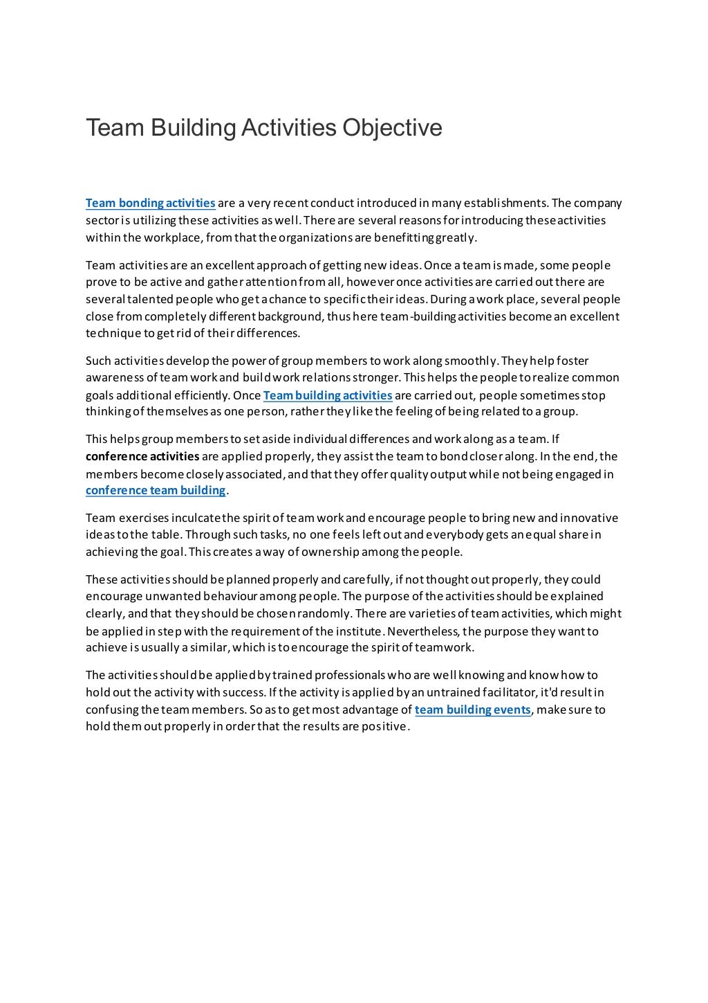 Team building activities objective