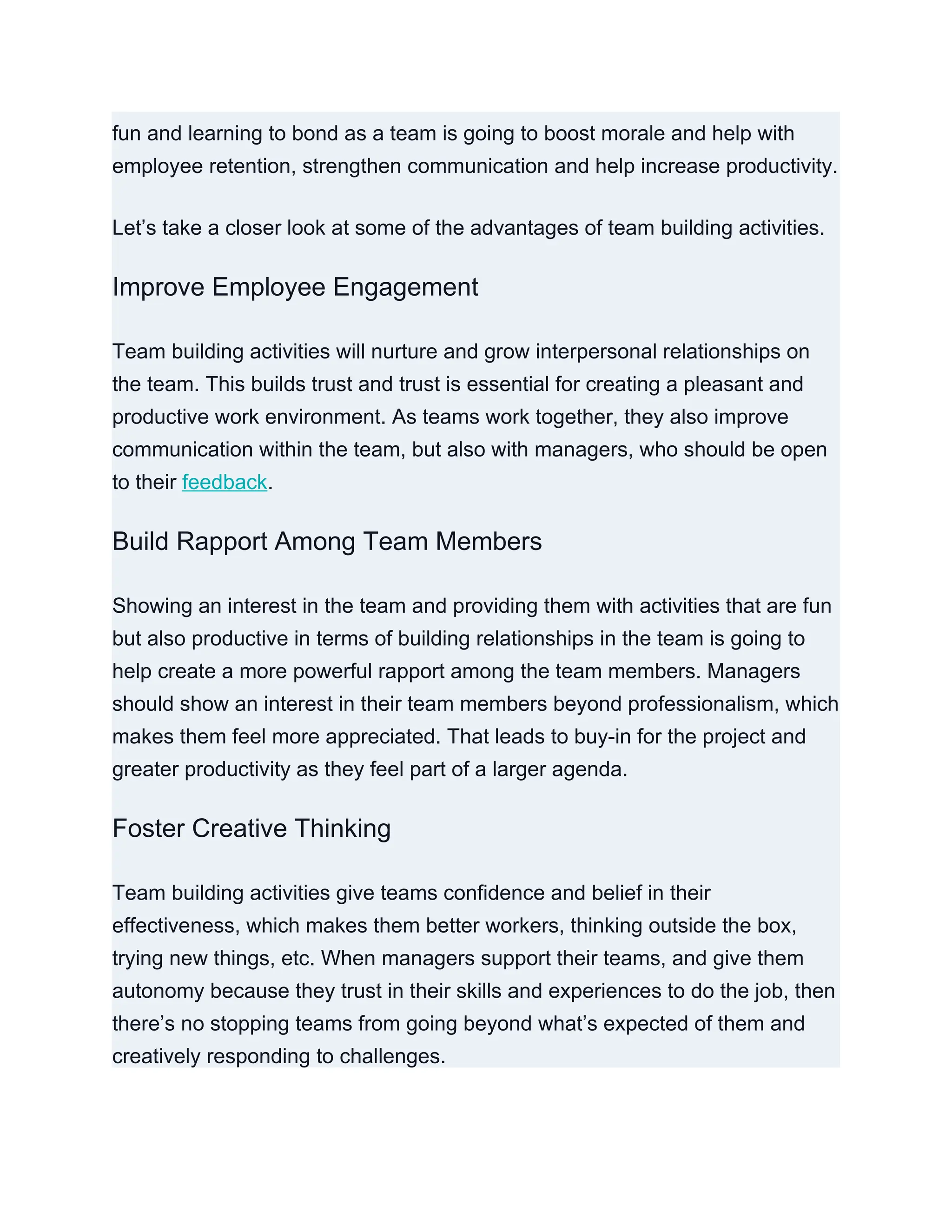 Team Building Activity document for teams | DOCX