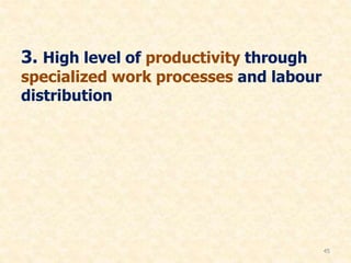 3. High level of productivity through
specialized work processes and labour
distribution
45
 