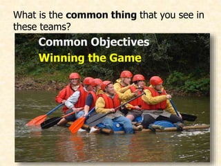 What is the common thing that you see in
these teams?
Common Objectives
Winning the Game
9
 