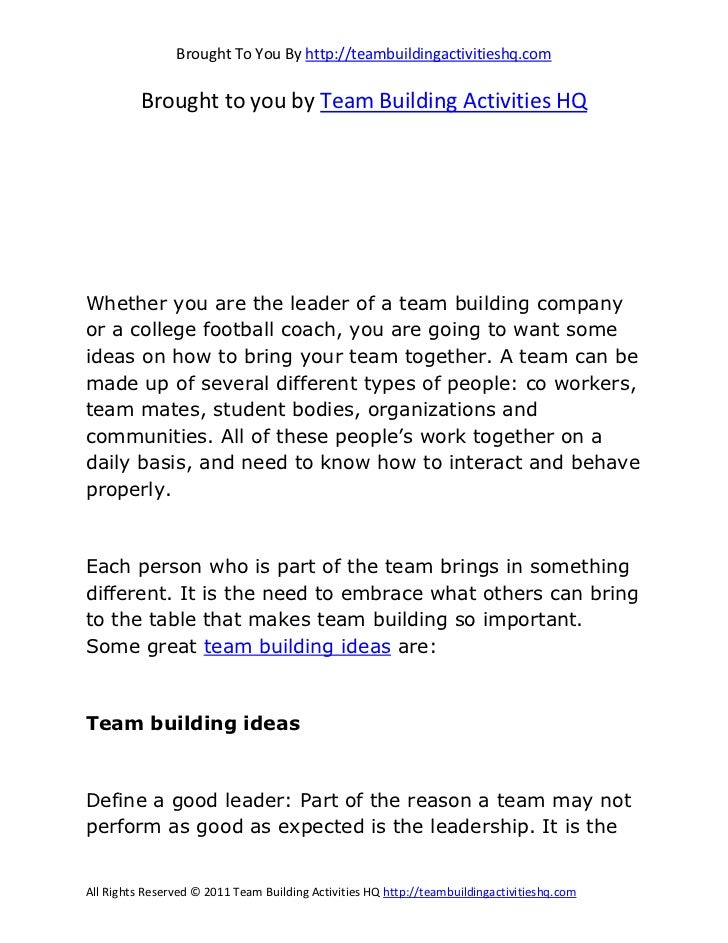 Team building ideas wheather you are the leader of a team building
