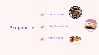Proponete
TORTA SACHER
TRECCIA MOCHENA
CREPE DOLCI
 