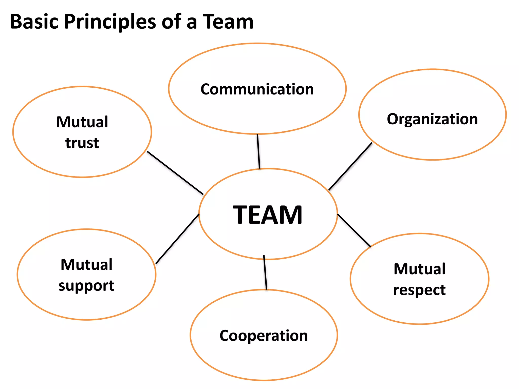 TEAM
Organization
Communication
Mutual
trust
Mutual
respect
Cooperation
Mutual
support
Basic Principles of a Team
 