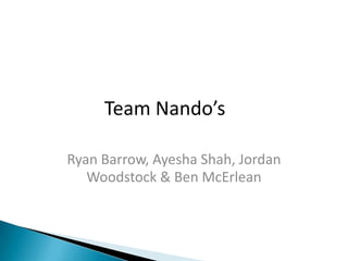 Team Nando’s

Ryan Barrow, Ayesha Shah, Jordan
   Woodstock & Ben McErlean
 