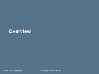 Overview RCAS Case Competition Saturday, February 12, 2011 