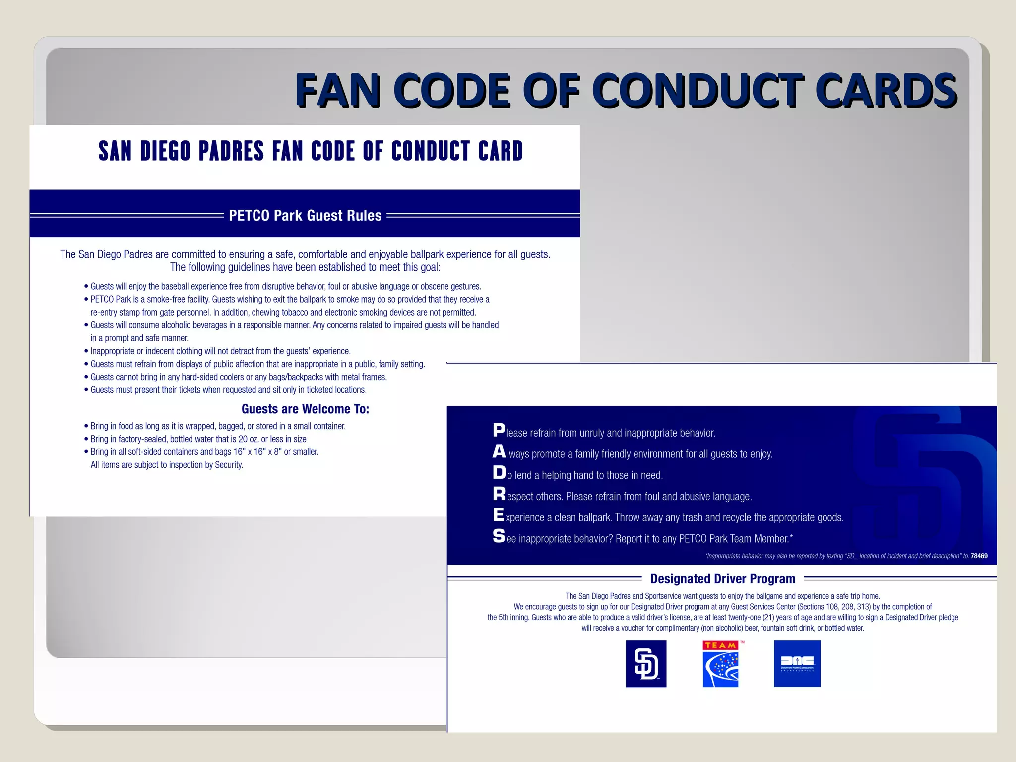 FFAANN CCOODDEE OOFF CCOONNDDUUCCTT CCAARRDDSS 
 