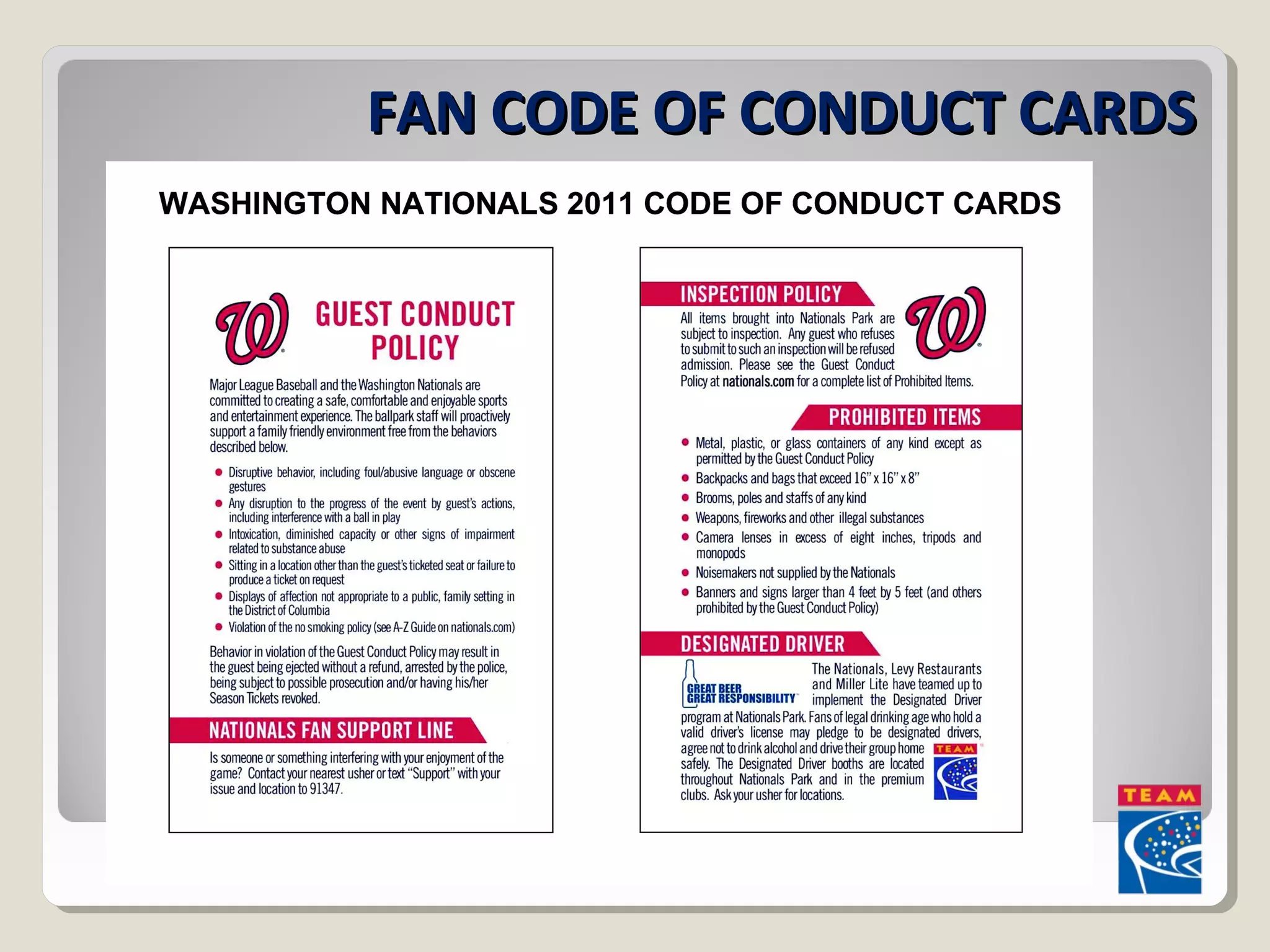 FFAANN CCOODDEE OOFF CCOONNDDUUCCTT CCAARRDDSS 
 