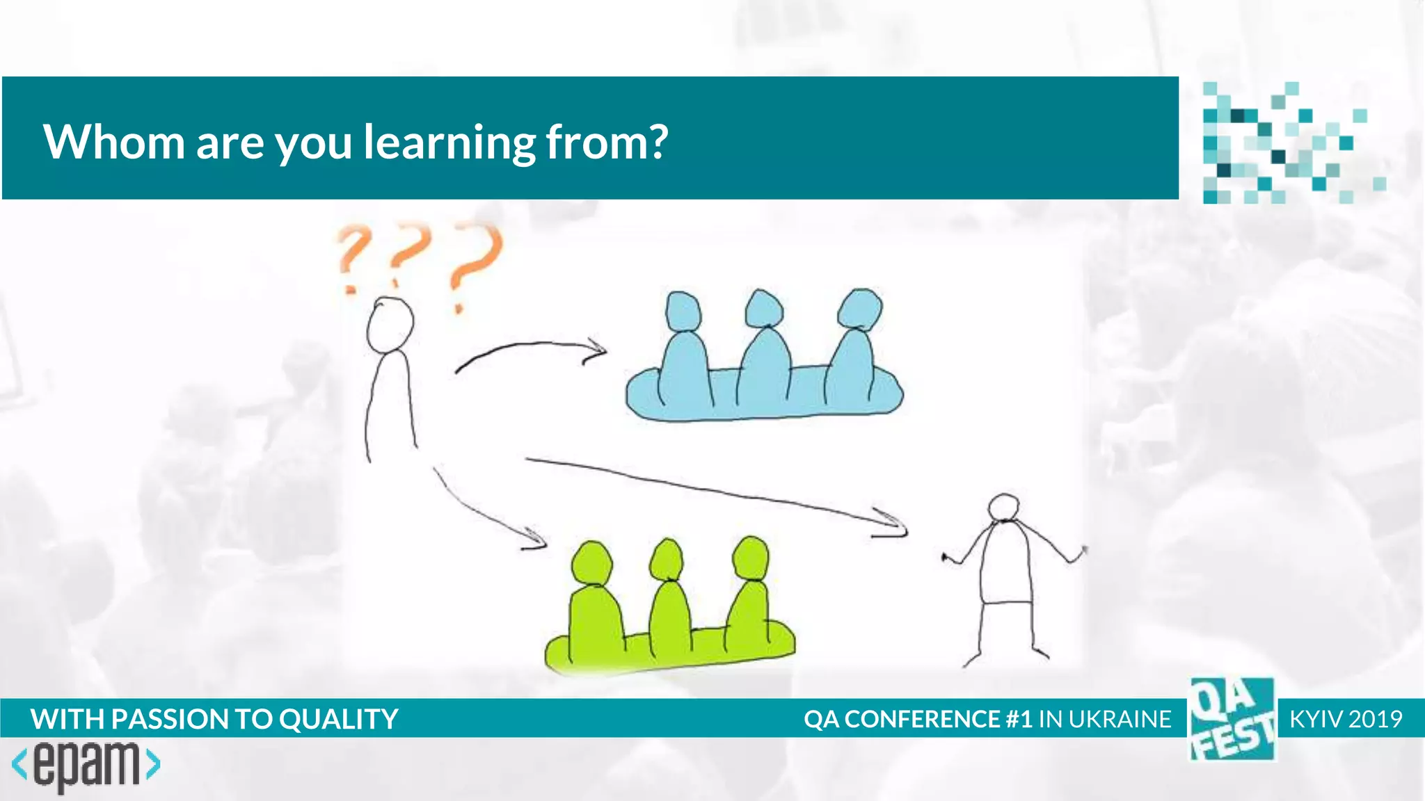 Тема доклада
Тема доклада
Тема доклада
WITH PASSION TO QUALITY
Whom are you learning from?
QA CONFERENCE #1 IN UKRAINE KYIV 2019
 