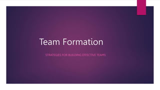 Team Formation
STRATEGIES FOR BUILDING EFFECTIVE TEAMS
 