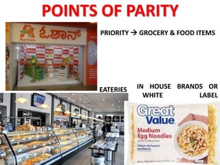 POINTS OF PARITY
• PRIORITY  GROCERY & FOOD ITEMS

EATERIES

IN HOUSE BRANDS OR
WHITE
LABEL
PRODUCTS

7

 