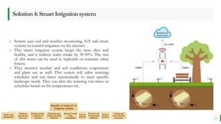 BEST FOR You
O R G A N I C S C O M P A N Y
» System uses soil and weather monitoring, IoT and smart
systems to control irrigation via the internet.
» This smart irrigation system keeps the trees alive and
healthy, and it reduces water intake by 30-50%. The rest
of this water can be used to replenish or maintain other
forests.
» They monitor weather and soil conditions; evaporation
and plant use as well. This system will tailor watering
schedules and run times automatically to meet specific
landscape needs. They can alter the watering run times or
schedules based on the temperatures etc.
12
Solution4:SmartIrrigationsystem
 