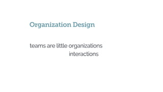 teams are little organizations
Organization Design
interactions
 