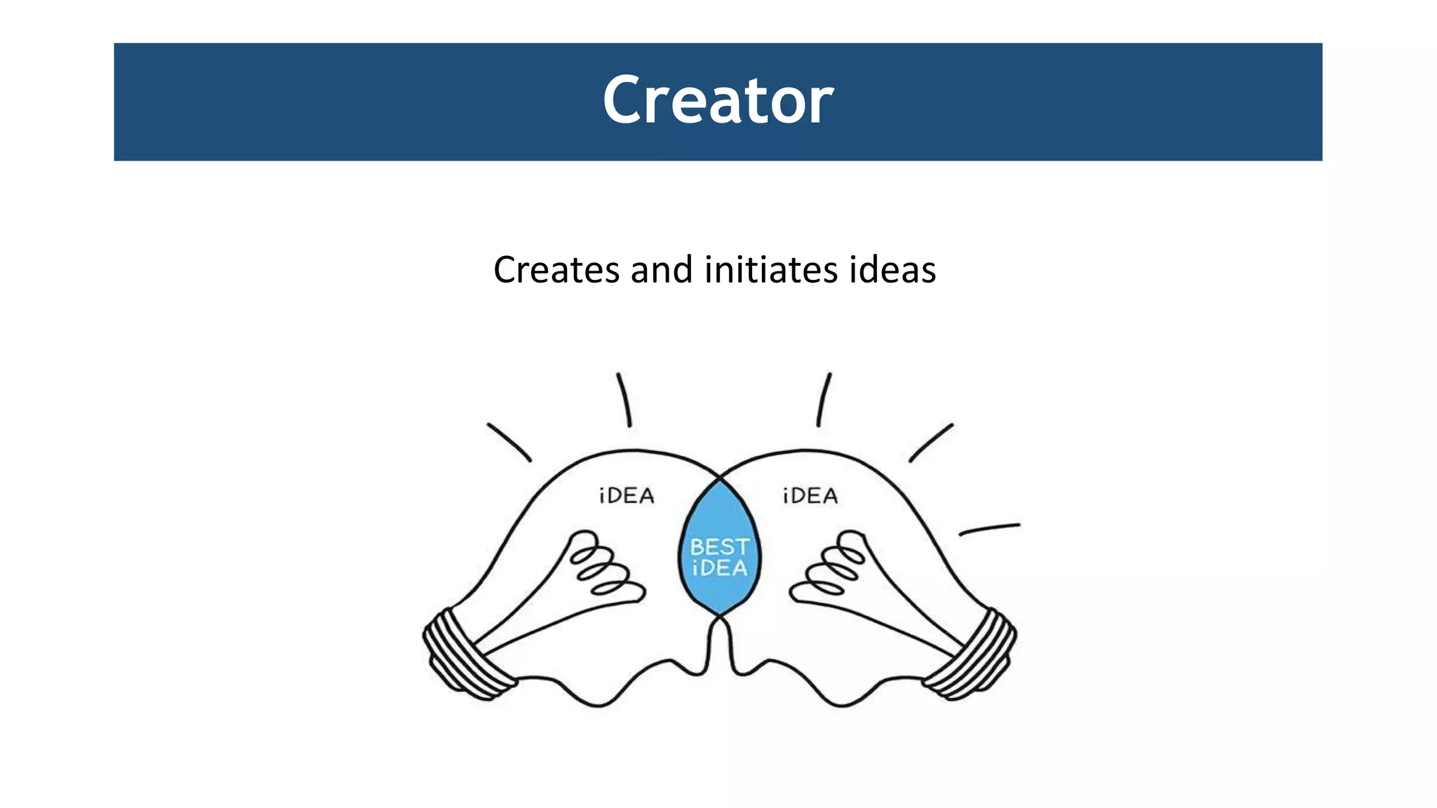 Creator
Creates and initiates ideas
 