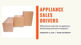 APPLIANCE
SALES
DRIVERS
What drives sales for an appliance
distributing and sales company?
FEBRUARY 8, 2020 | TEAM INTENSIPY
 