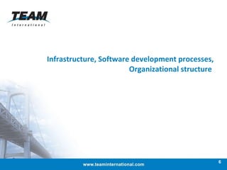 Infrastructure, Software development processes, Organizational structure  