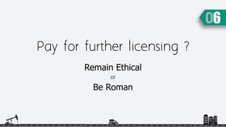 Pay for further licensing ?
Be Roman
Remain Ethical
or
 