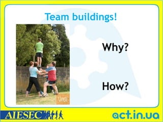 Team buildings!


           Why?


           How?
 