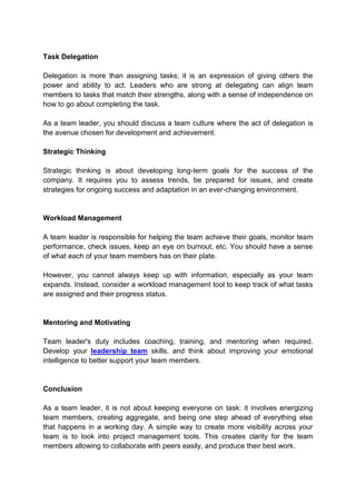 Team Management Responsibilities of a Good Leader | PDF