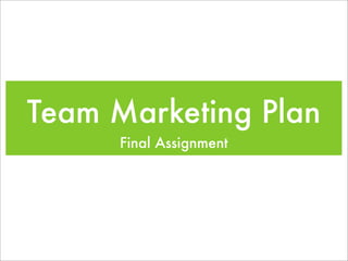 Team Marketing Plan
Final Assignment
 