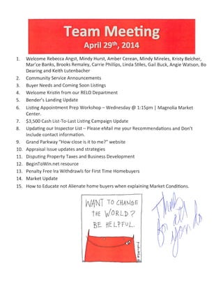 Team Meeting Agenda Notes - April 29th, 2014