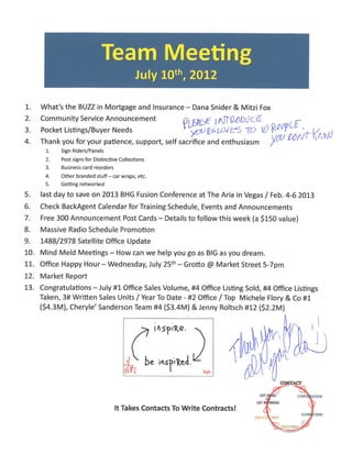 Team Meeting Agenda Notes / Better Homes And Gardens Real Estate Gary Greene / The Woodlands Office / July 10th, 2012