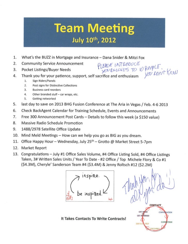 Team Meeting Agenda Notes Better Homes And Gardens Real Estate Gary