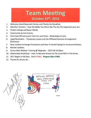 Tuesday Team Meeting Notes - October 25th, 2016