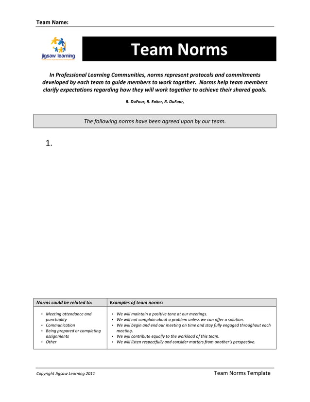 Team norms template PDF Team norms template PDF